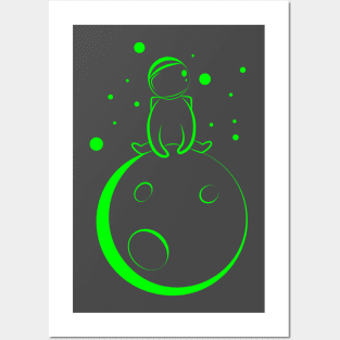 Green Astronaut Sitting On the Moon Posters and Art